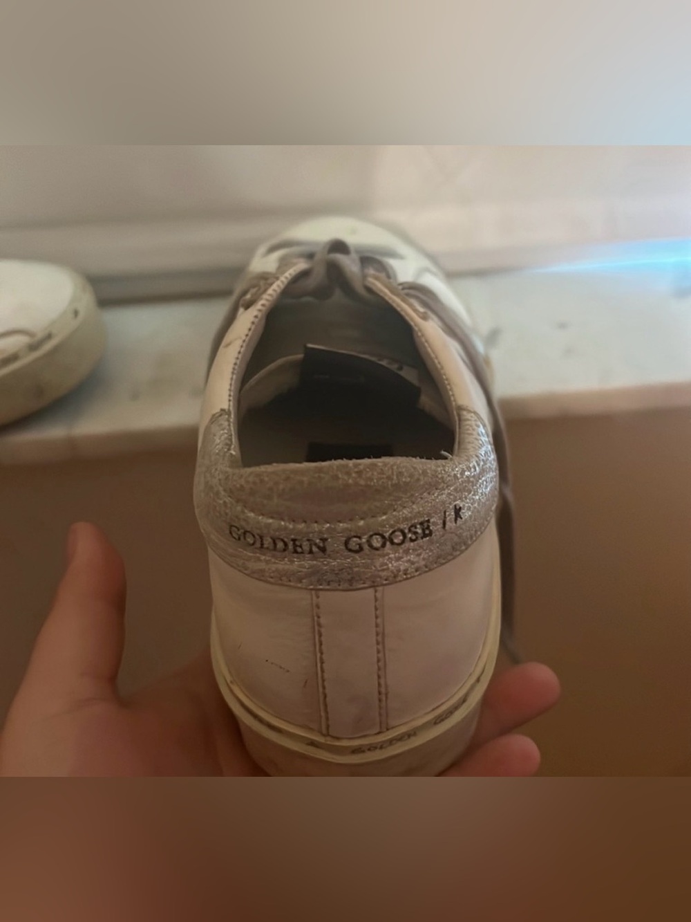 Golden Goose White Leather Hi Star Platform Sneakers with Silver Star Size 39 - Picture 3 of 5